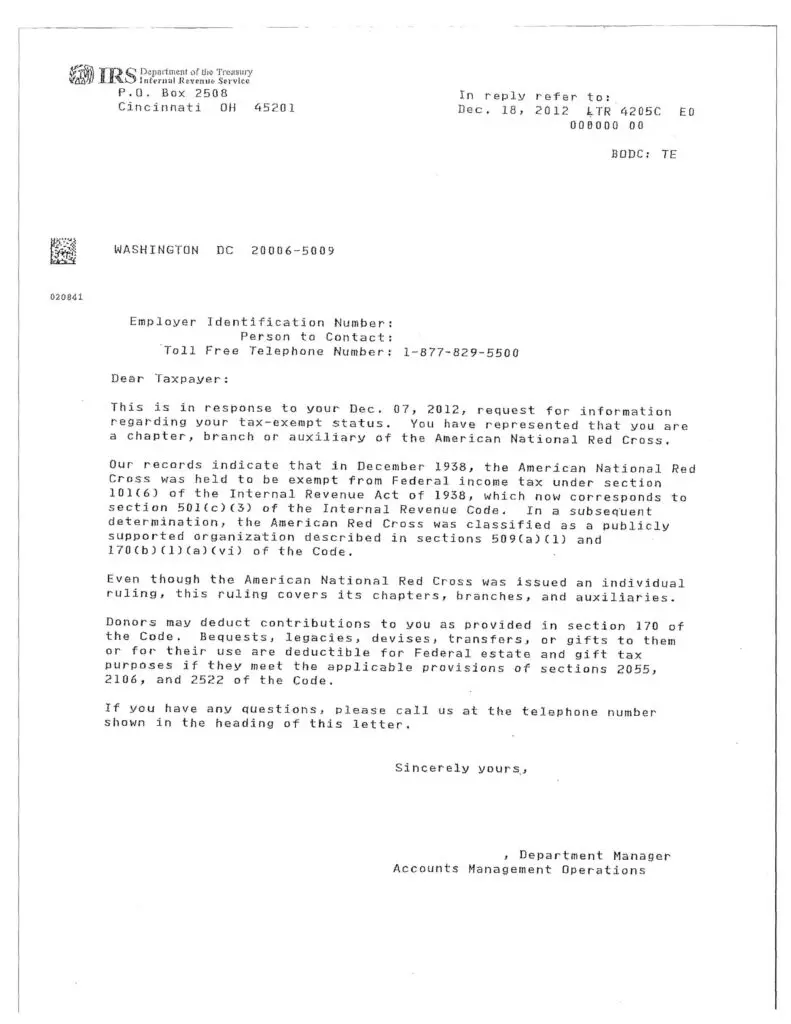 This is an example of an IRS Determination Letter Page 1