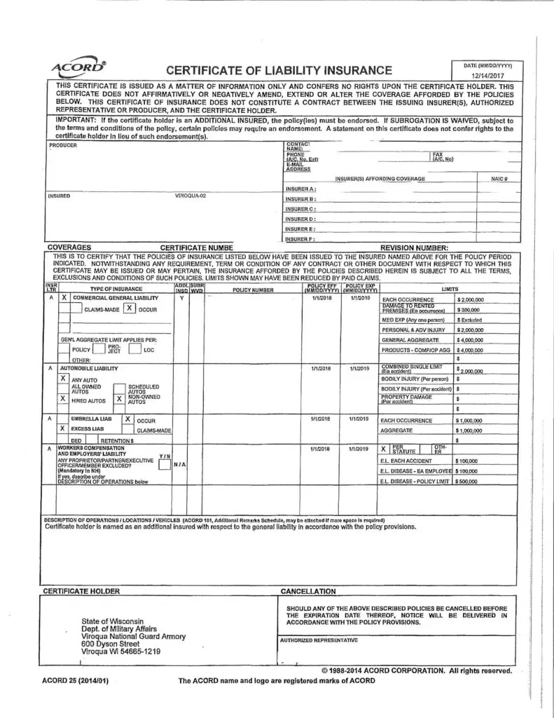 This is an example of an Insurance Document Page 1