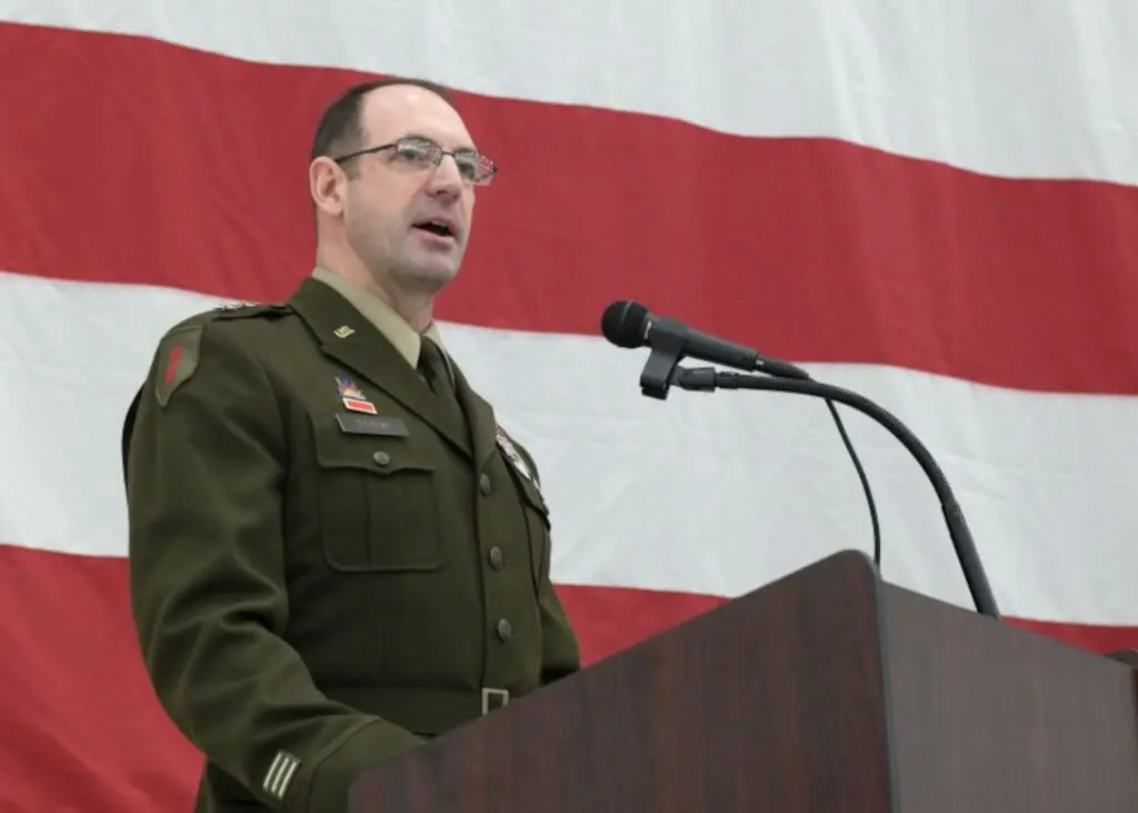 A speaker at the ceremony on stage talking