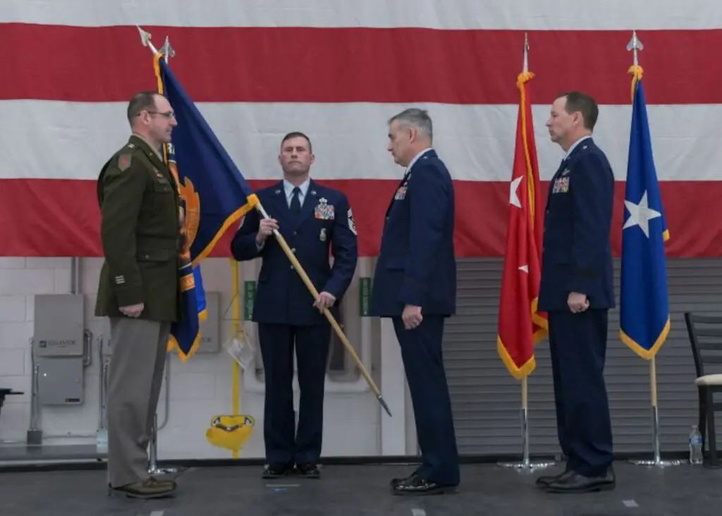 Change of command ceremony on stage