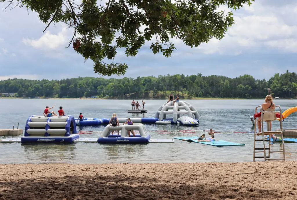 A view of the lake and all the float toys at the Wisconsin National Guard’s Badger Youth Camp at Camp Lakotah.