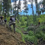 crews moving dirt and debris from a culvert