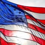 The US Flag with the sun shining right through it