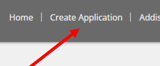 An arrow pointing at the Create Application link in the stop right corner of a screenshot