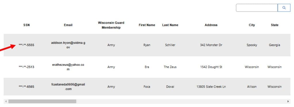 A screenshot of student info with an arrow pointing at an entery