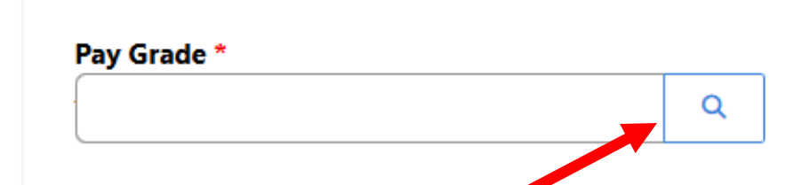 A pay grade text box with an arrow pointing at a magnifying glass