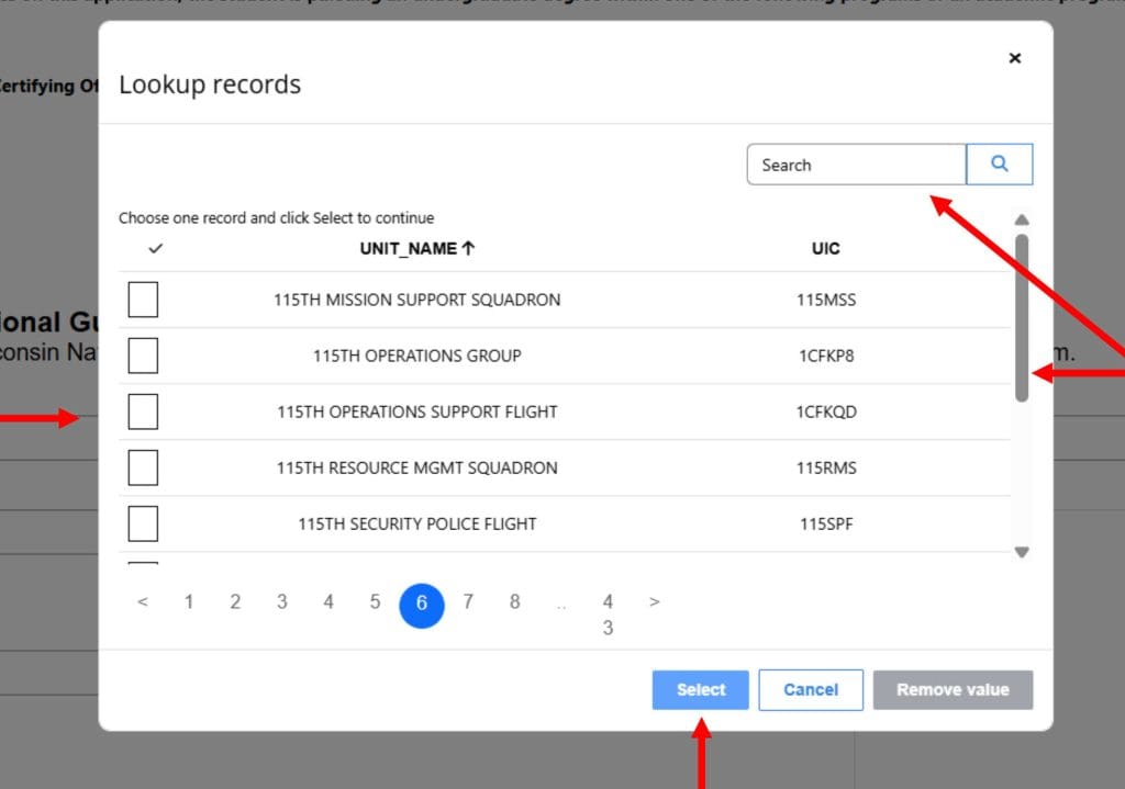 A screenshot for records lookup