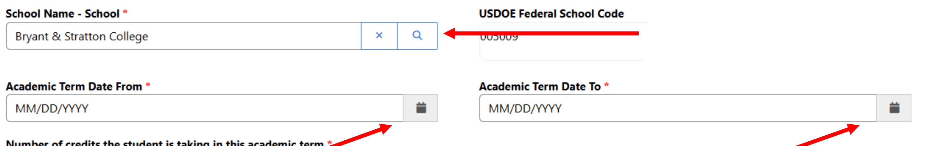 Another screenshot of a web from with arrows pointing to data inputs