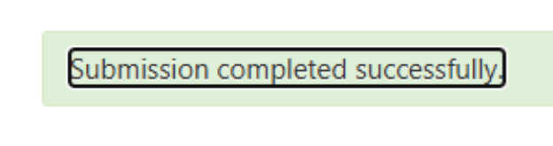 A confirmation message reading Submission completed successfully