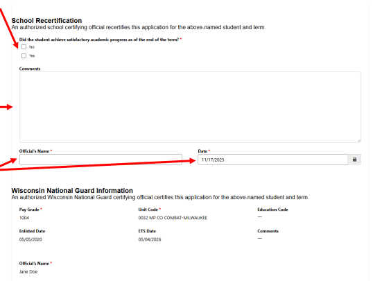 screenshot of the school recertification process