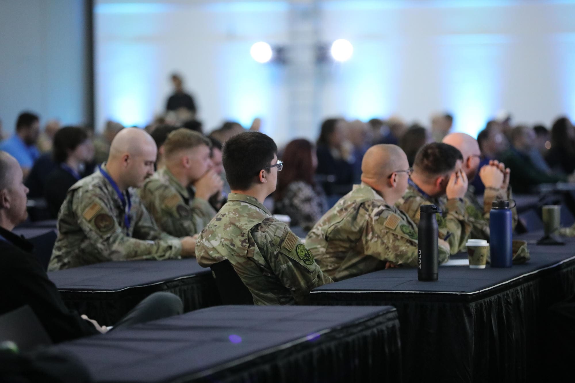 Attendees listen to leading cybersecurity experts discuss enhancing Wisconsin’s digital security during the 2024 Wisconsin Governor’s Cybersecurity Summit at the Fox Cities Exhibition Center in Appleton, Wis., on October 29. The Wisconsin Governor’s Cybersecurity Summit is an opportunity for professionals to broaden their awareness of cybersecurity threats, and learn how the industry continues to proactively meet challenges and protect the virtual world. (U.S. Army National Guard photo by Staff Sgt. Payton Wehr)